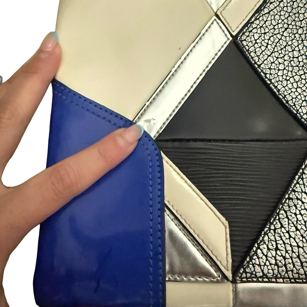 3.1 Phillip Lim Geometric Blue Cream Black Silver Patent Leather Clutch Bag - Picture 9 of 12